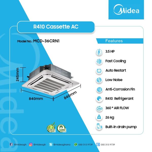 Midea 3.5HP R410 Cassette Air Conditioner | MCD-36CRN1