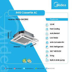 Midea 3.5HP R410 Cassette Air Conditioner | MCD-36CRN1