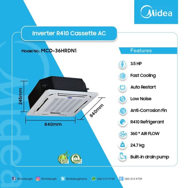 Midea 3.5HP Cassette R410 Inverter Air Conditioner | MCD-36HRDN1