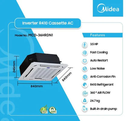 Midea 3.5HP Cassette R410 Inverter Air Conditioner | MCD-36HRDN1