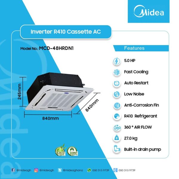 Midea 5.0HP Cassette R410 Inverter Air Conditioner | MCD-48HRDN1