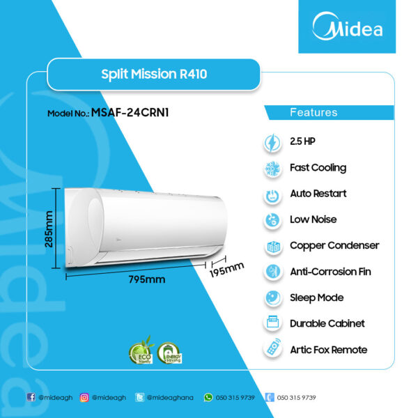 Midea 2.5HP Split Inverter R410 Air conditioner | MSAF-24CRN1