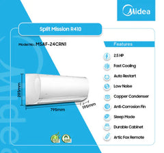 Midea 2.5HP Split Inverter R410 Air conditioner | MSAF-24CRN1