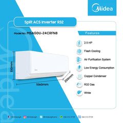 Midea 2.5HP R32 Split Air Conditioner Inverter 5 Stars | MSAGDU-24CRFN8