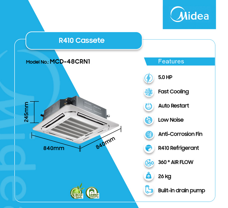 Midea 5.0HP R410 Cassette Air Conditioner | MCD-48CRN1