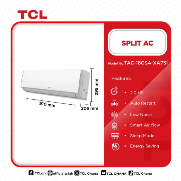 TCL 2.0HP Split Inverter R410 Air Conditioner | TAC-18CSA/XA73I