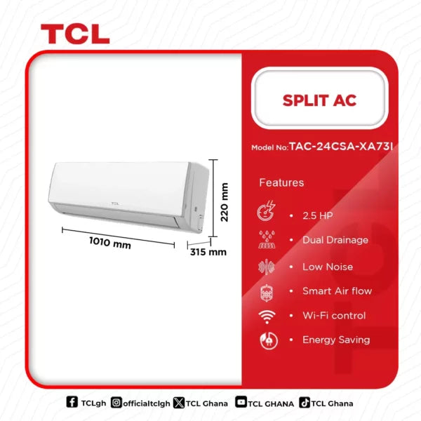 TCL 2.5HP Split Inverter R410 Air Conditioner | TAC-24CSA/XA73I
